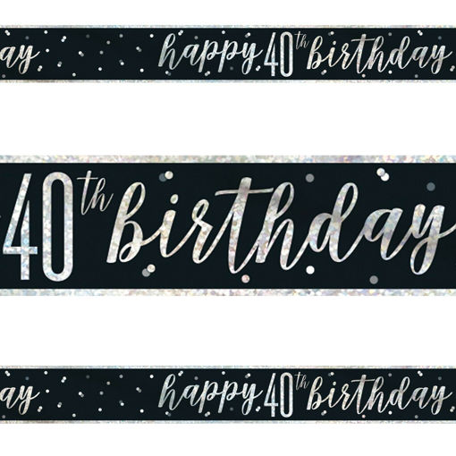 Picture of BIRTHDAY 40TH FOIL BANNER BLACK & SILVER